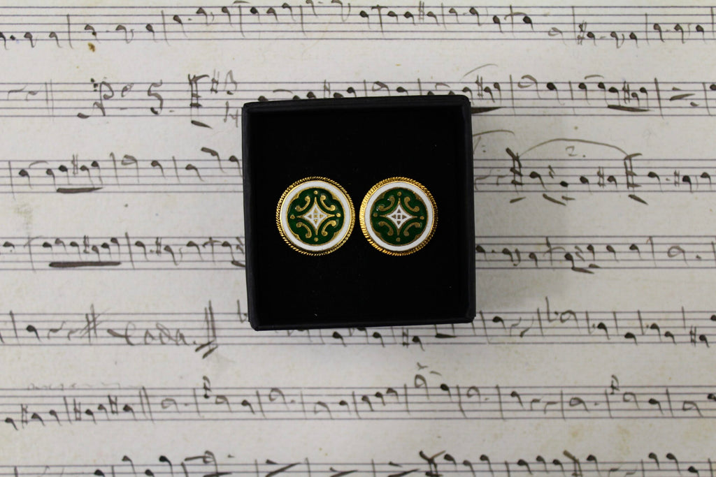 Gemelos vintage esmaltados verde