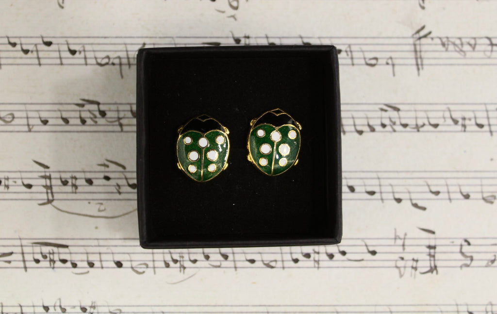 Gemelos vintage de escarabajo verde esmaltados