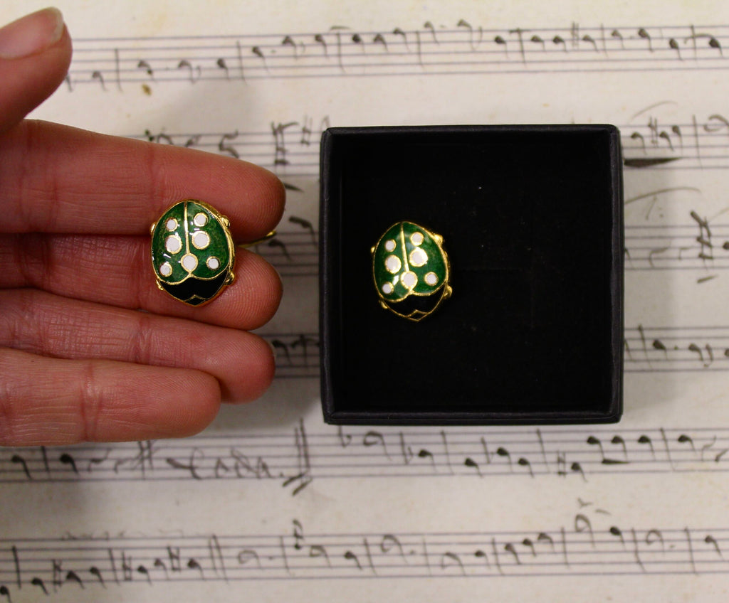 Gemelos vintage de escarabajo verde esmaltados