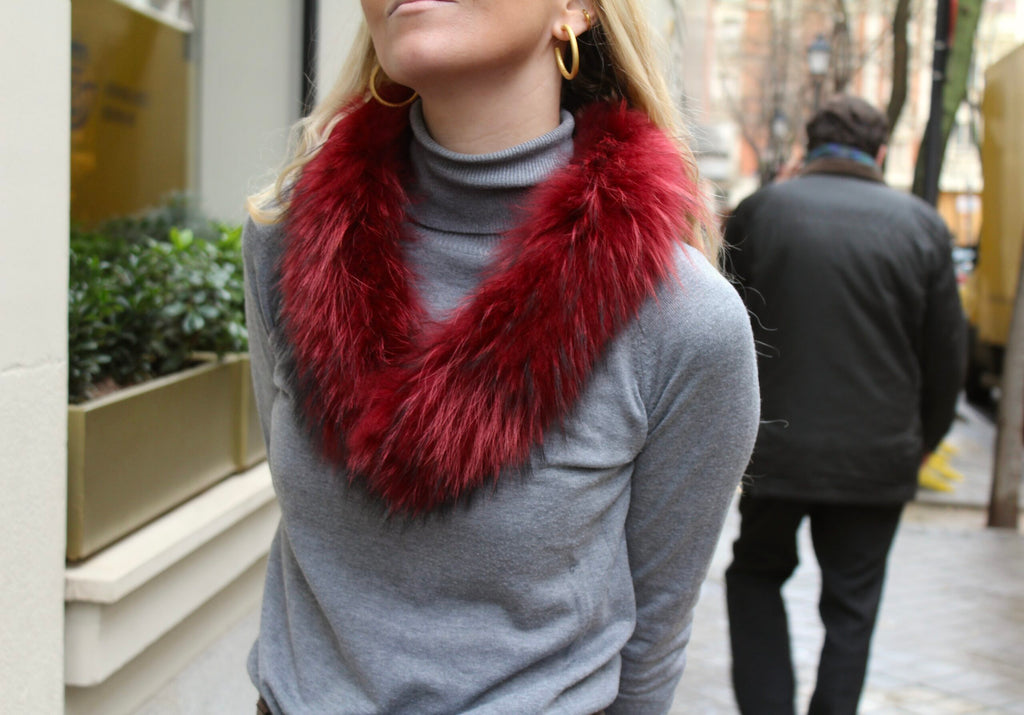 Cuello Aspen de pelo natural de Marmota 100% - Rojizo