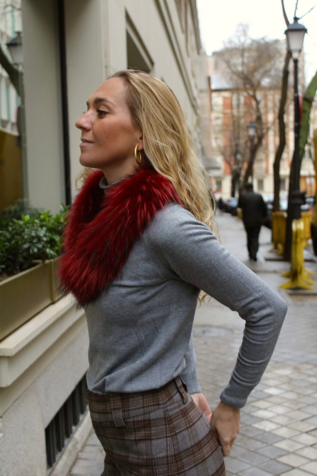 Cuello Aspen de pelo natural de Marmota 100% - Rojizo