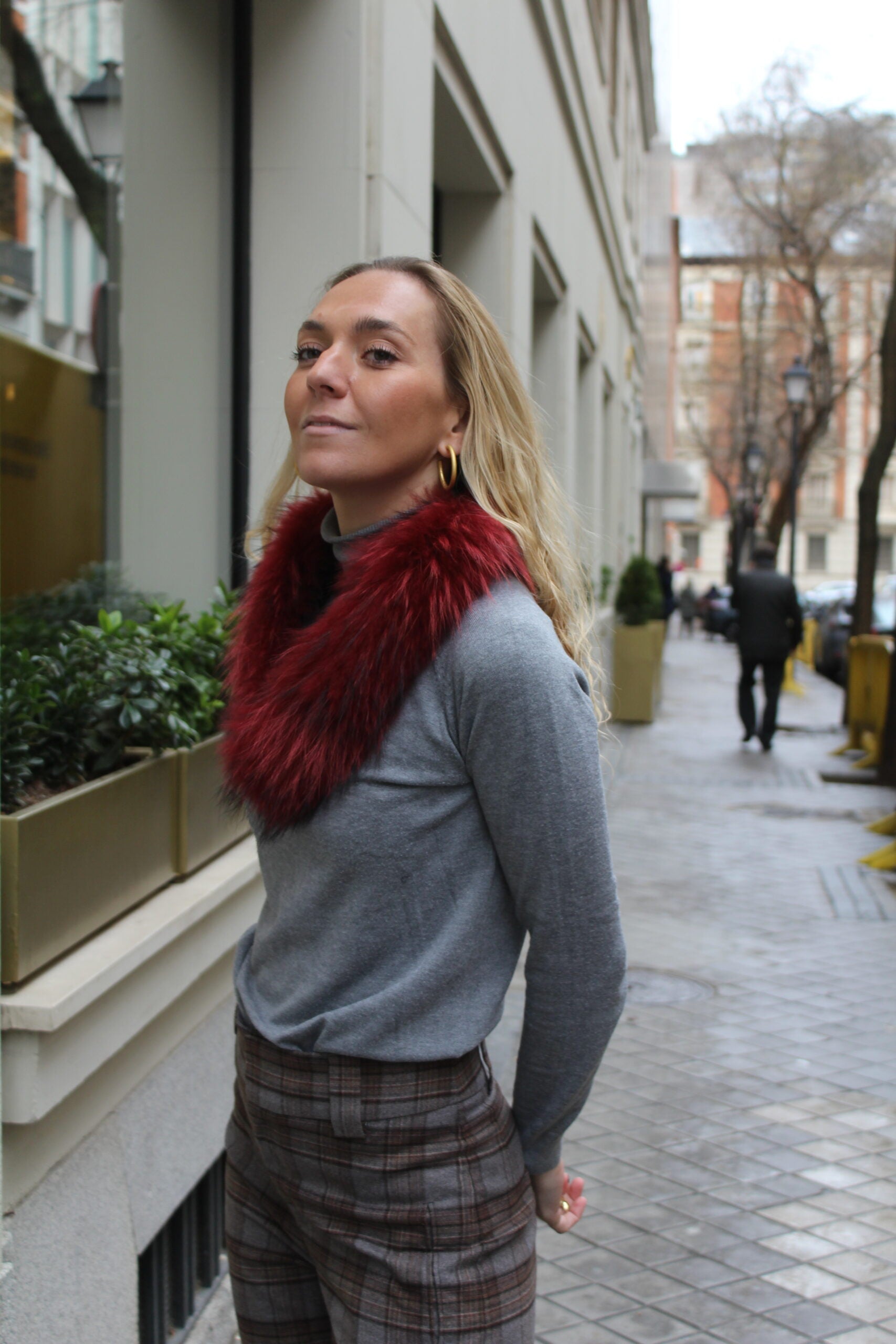 Cuello Aspen de pelo natural de Marmota 100% - Rojizo