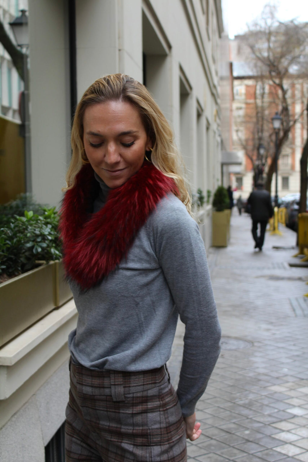 Cuello Aspen de pelo natural de Marmota 100% - Rojizo