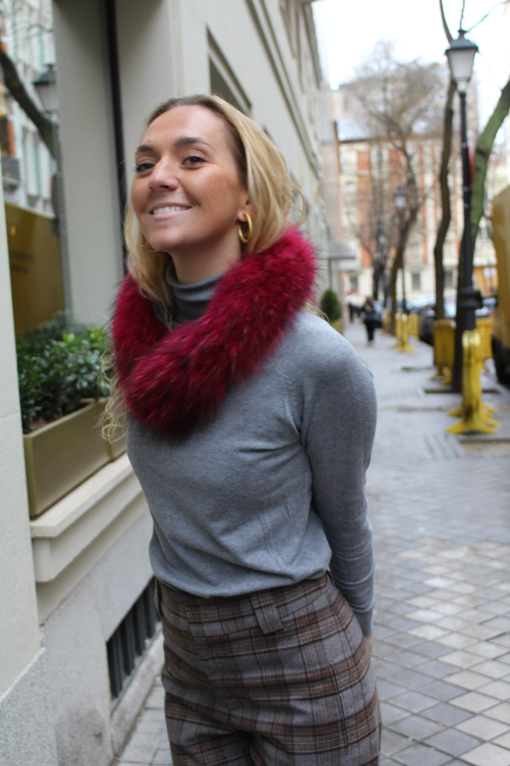 Cuello Aspen de pelo natural de Marmota 100% - Rosa