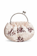 Bolsa vintage castanha estilo saco com flores vermelhas bordadas