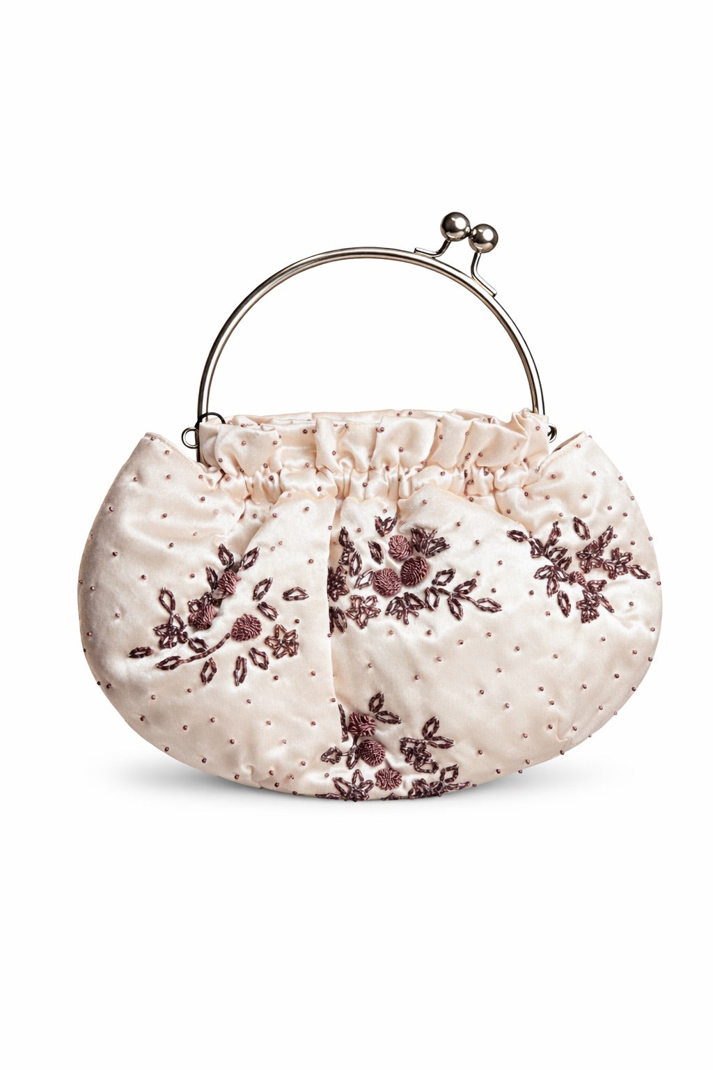 Bolsa vintage castanha estilo saco com flores vermelhas bordadas