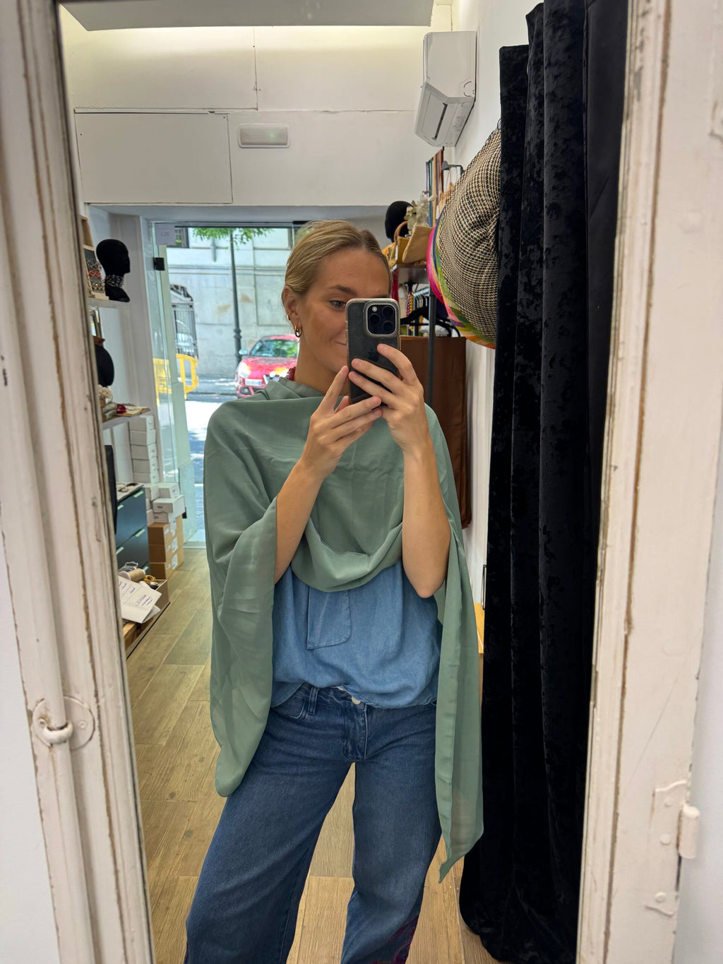 Xaile em crepe - Azul-turquesa