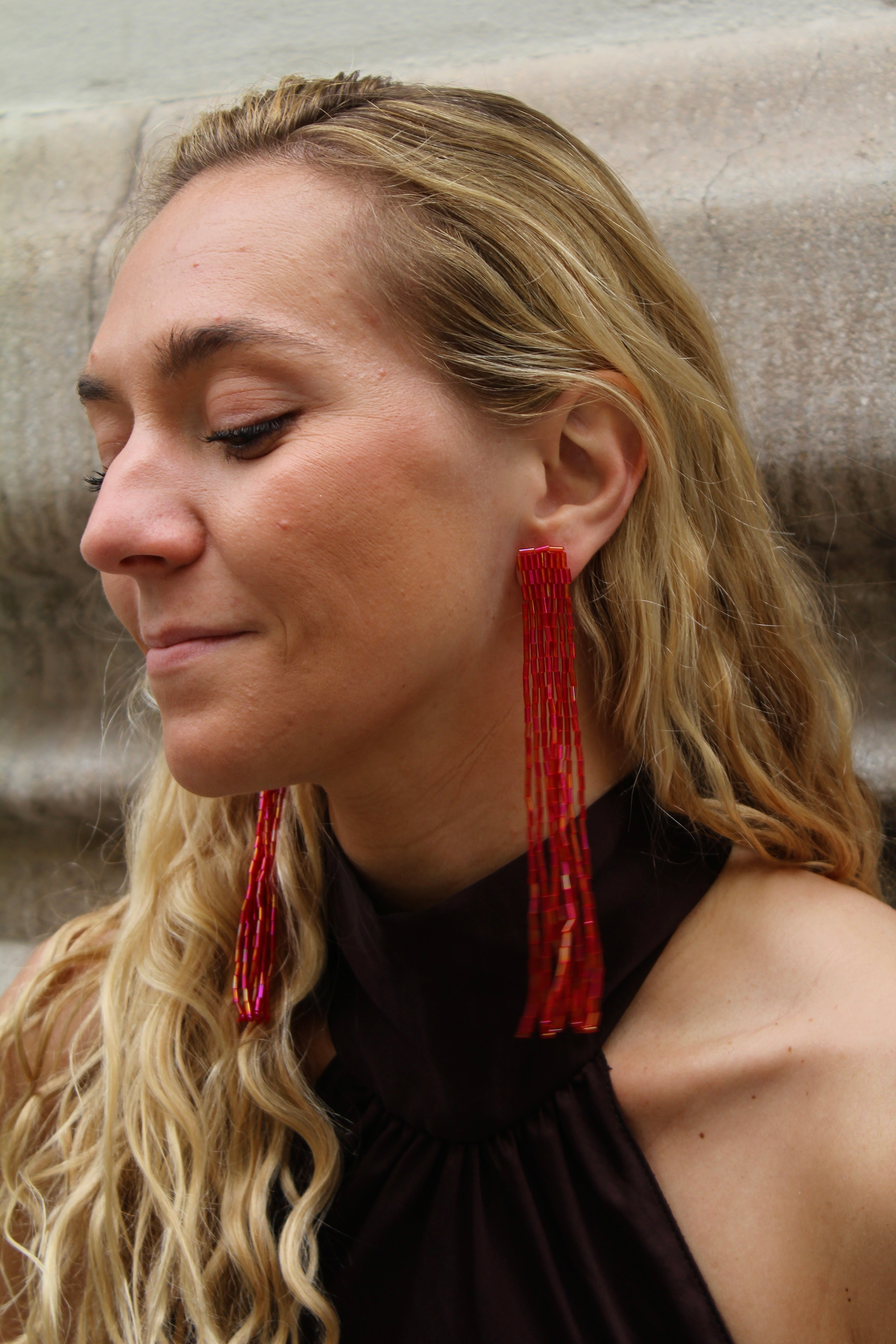 Pendientes Cascada Rojo, Rosa y Amarillo Tornasolado
