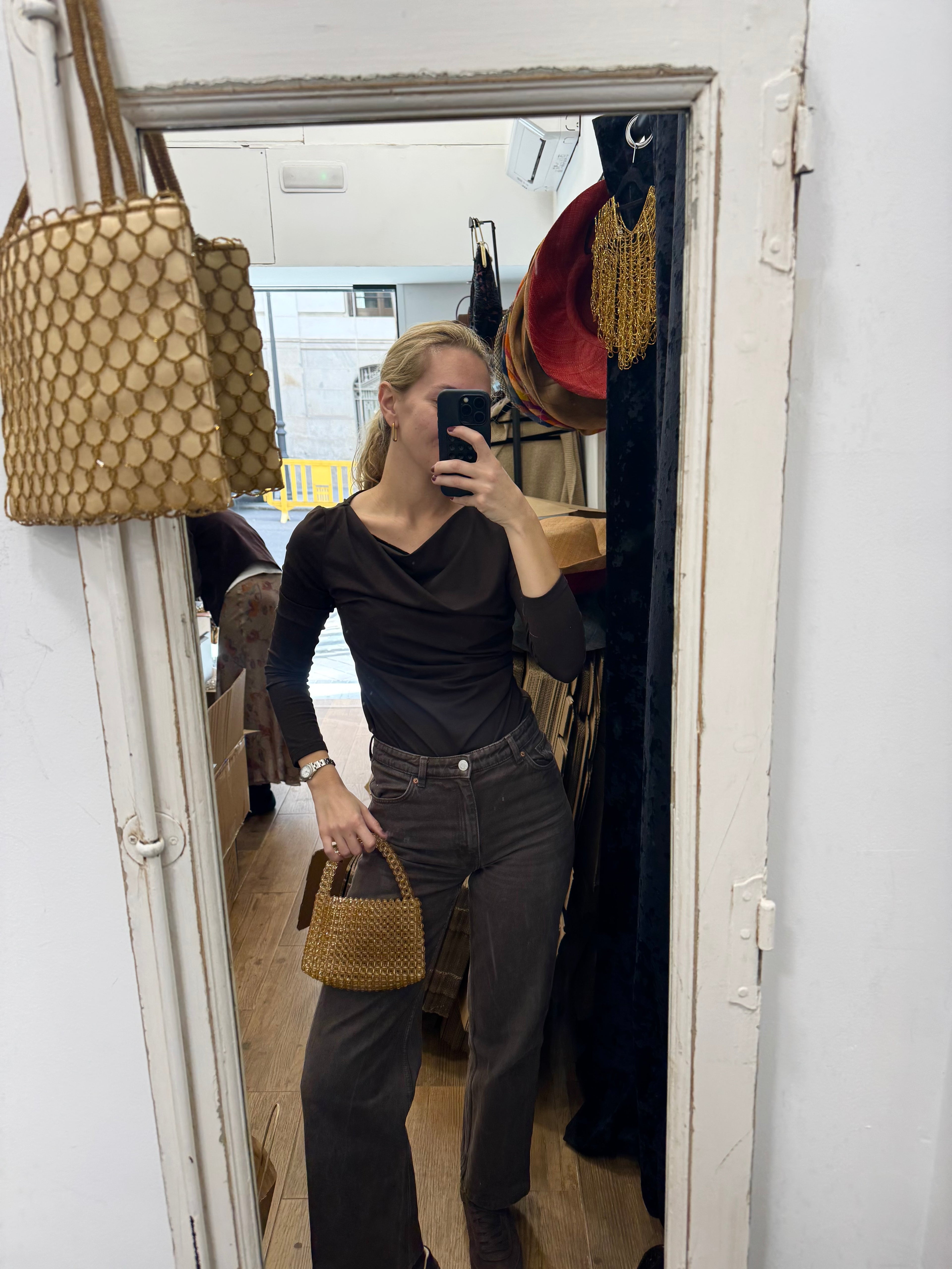 Bolso vintage beige de mano de cuentas años 2000