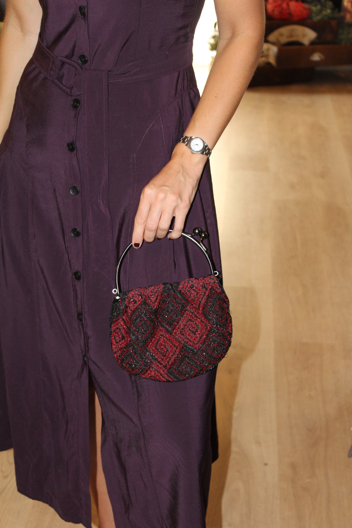 Bolso vintage bombonera negro y rojo