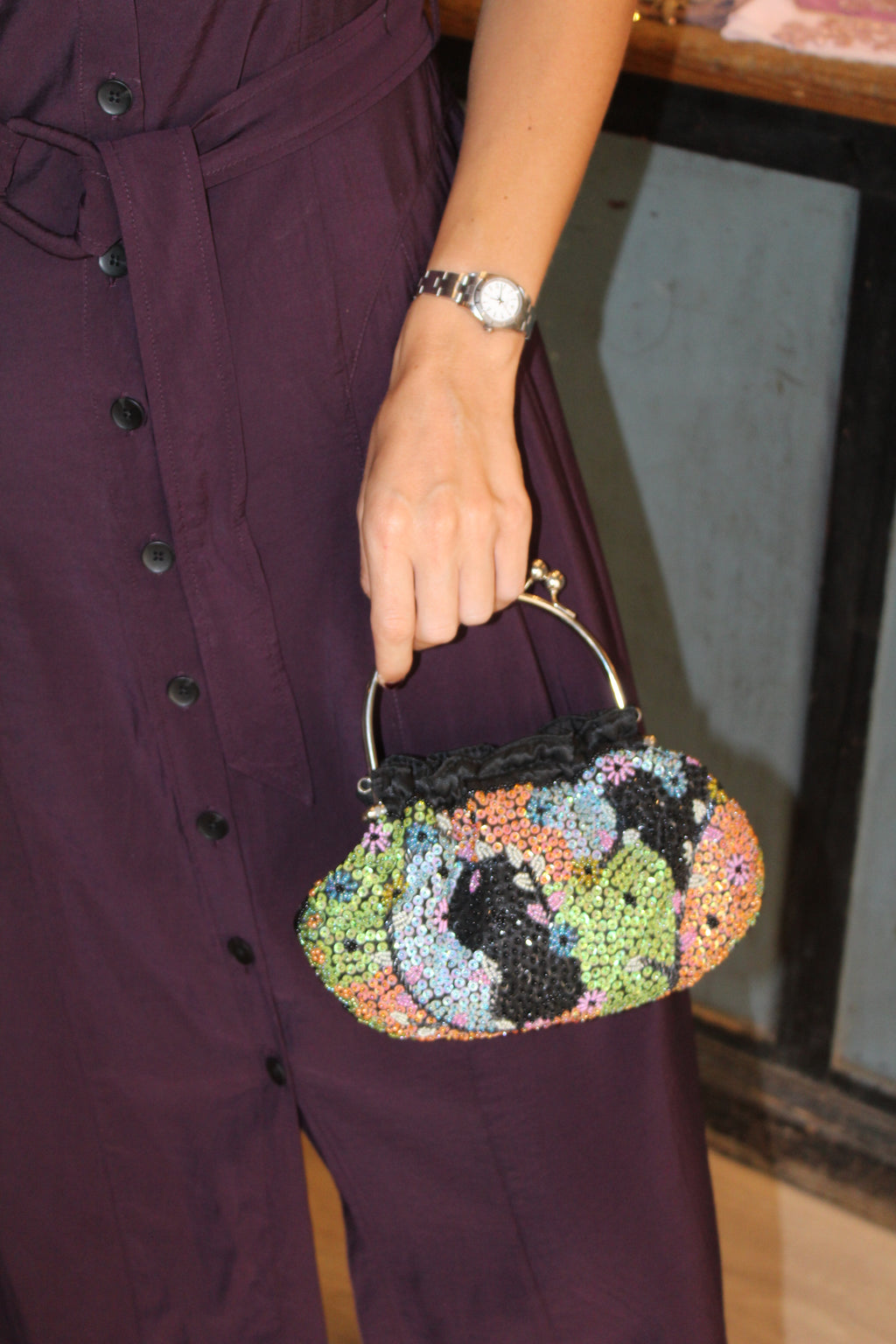 Bolso vintage bombonera con lentejuelas