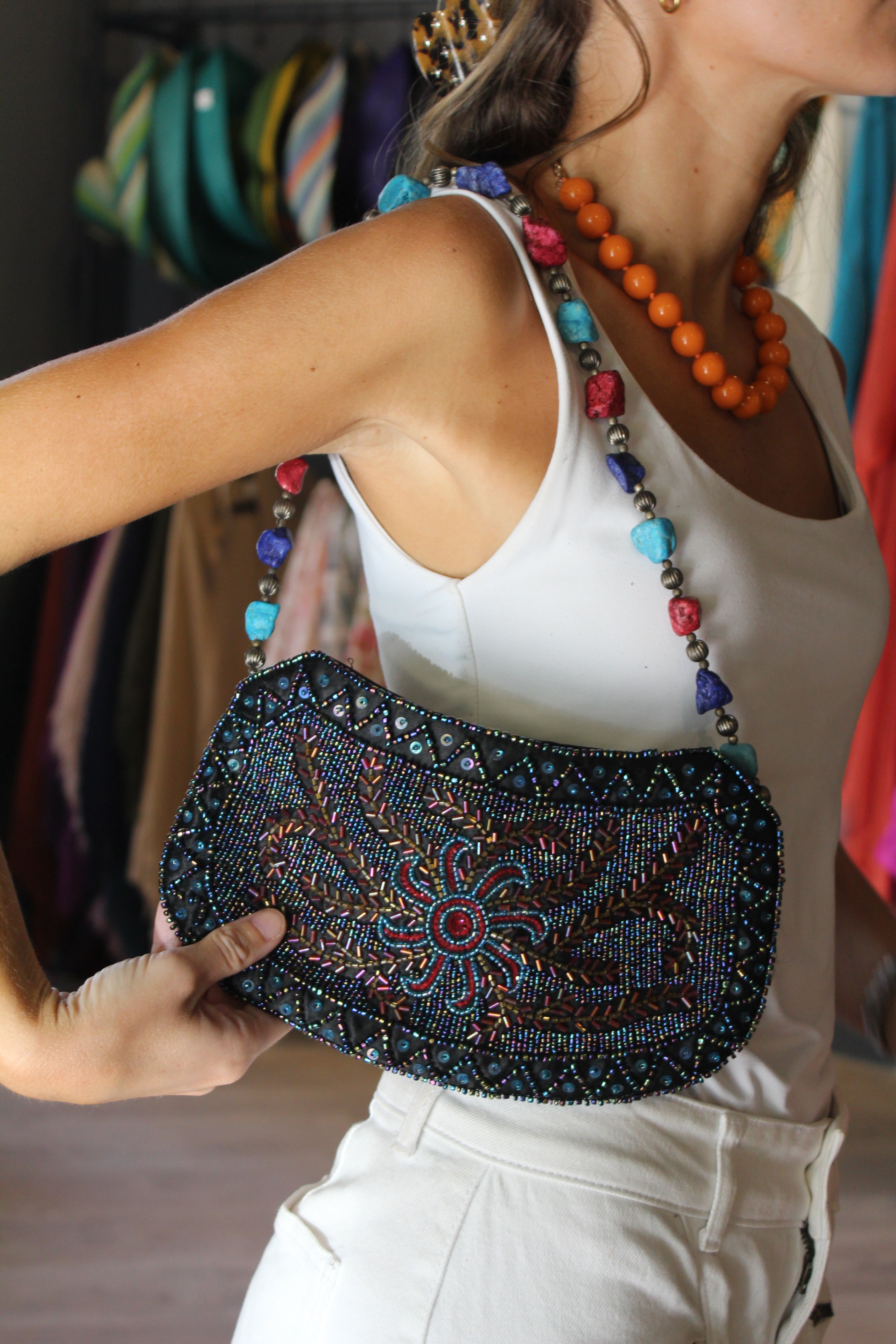 Bolso vintage asa con abalorios