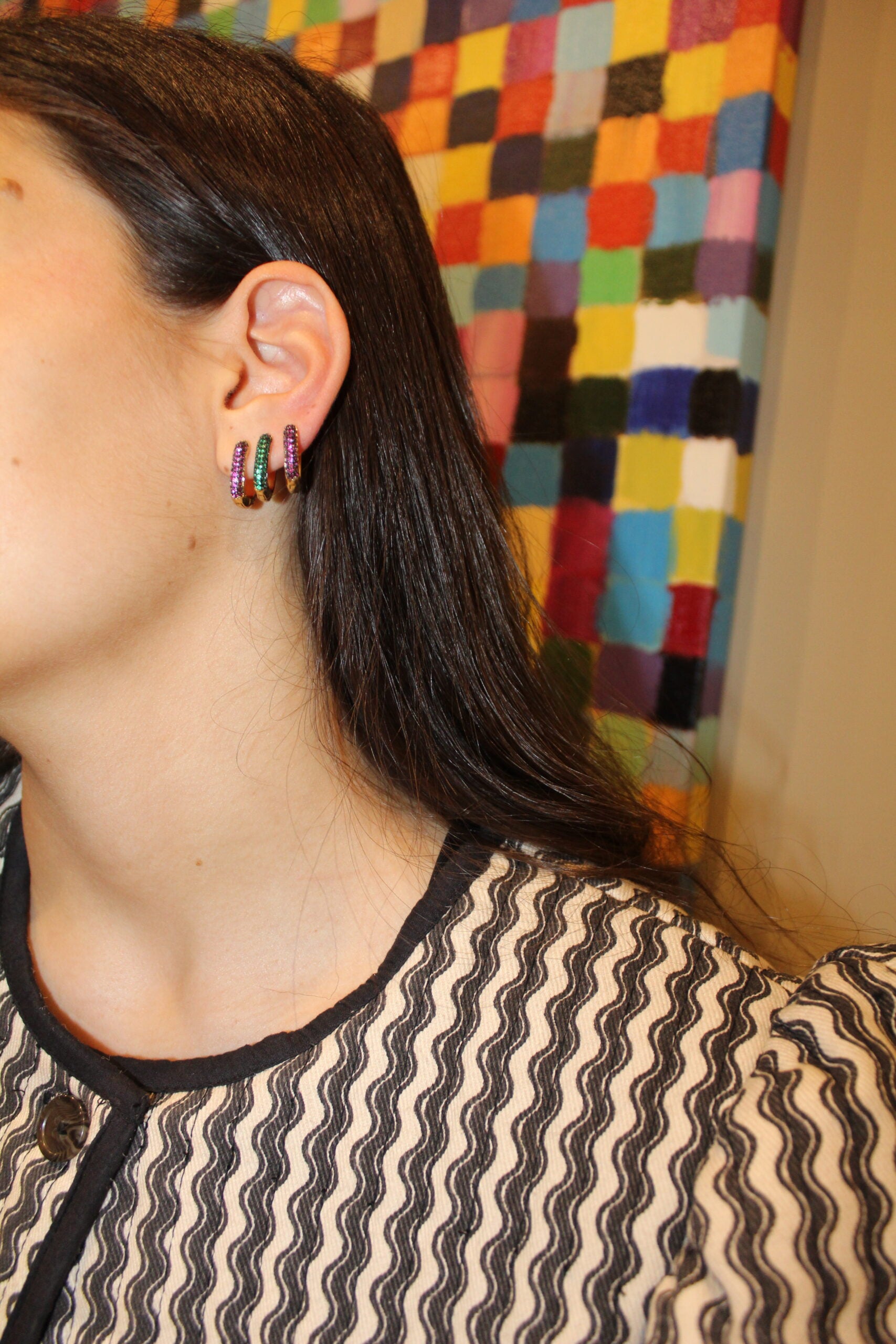 Aros Square Halley circonitas (rosa, azul o verde)