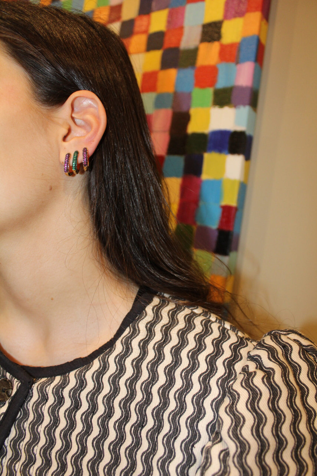 Aros Square Halley circonitas (rosa, azul o verde)