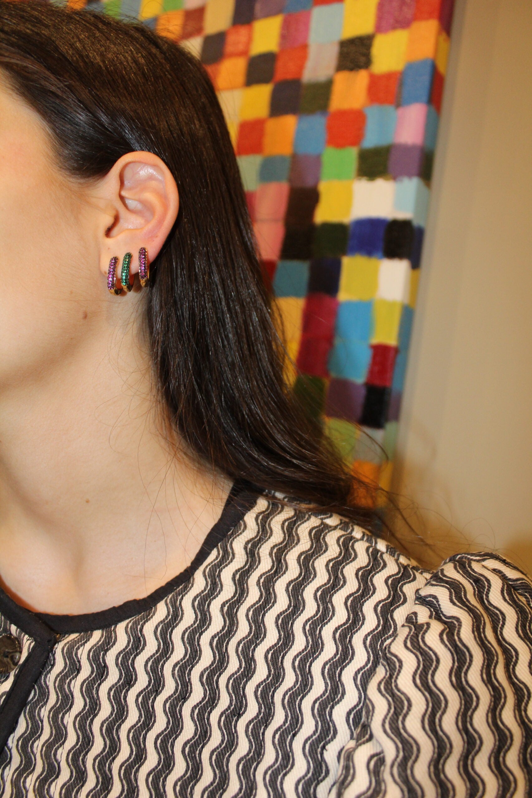 Aros Square Halley circonitas (rosa, azul o verde)