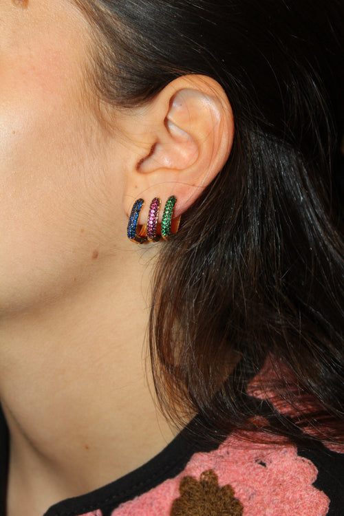 Brincos de argola quadrados Halley com zircónias (rosa, azul ou verde)