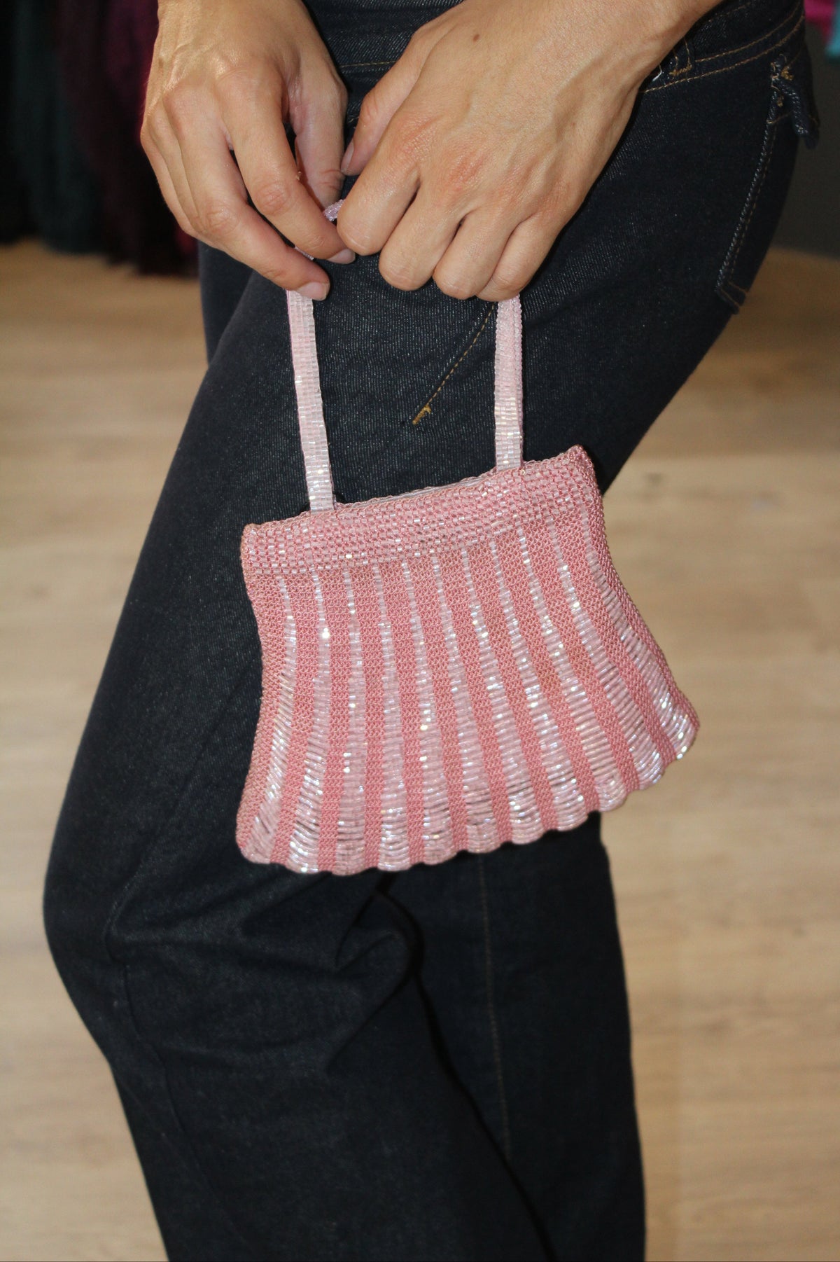 Bolso vintage rosa tipo pochette tipo años 20
