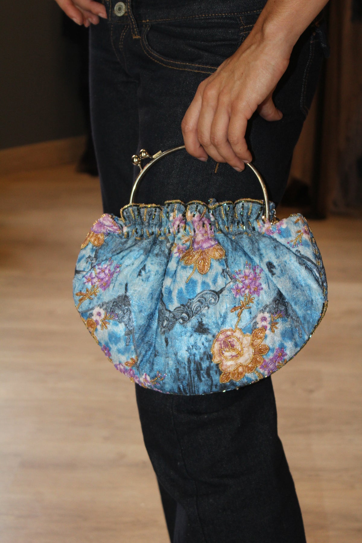 Bolso vintage tipo bombonera azul
