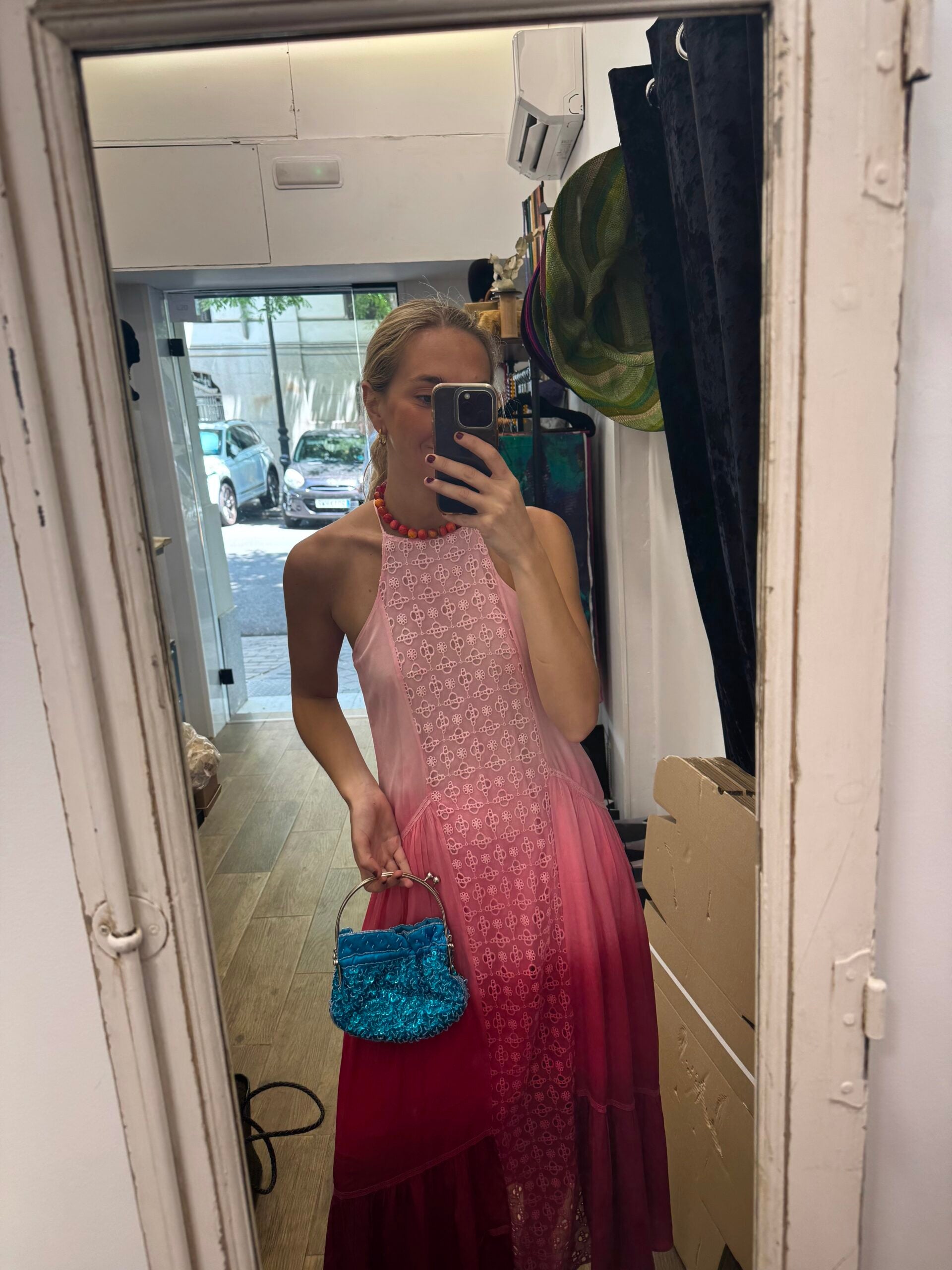 Bolso vintage bombonera azul de lentejuelas