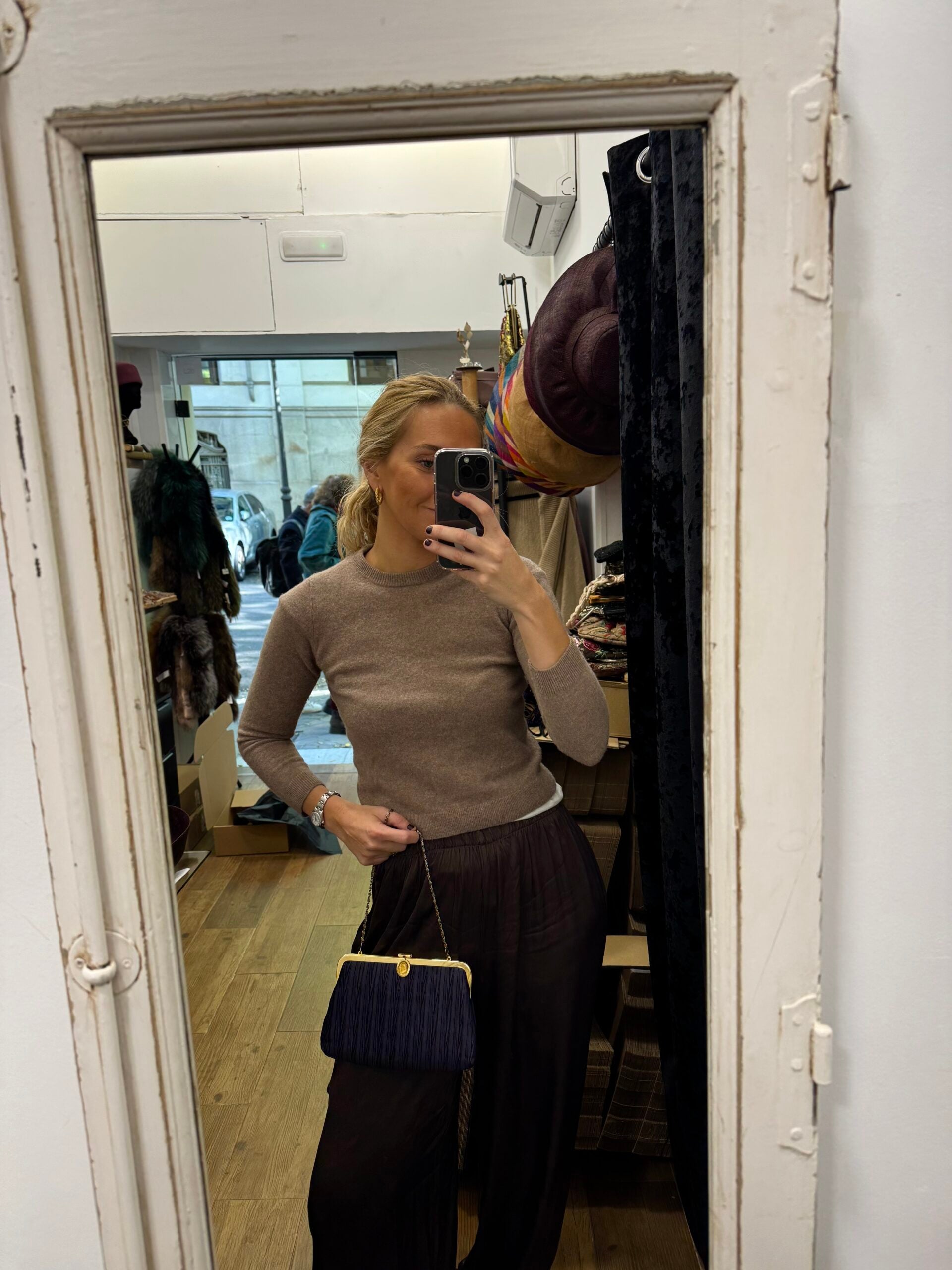 Bolso vintage cartera azul oscuro  tipo clutch