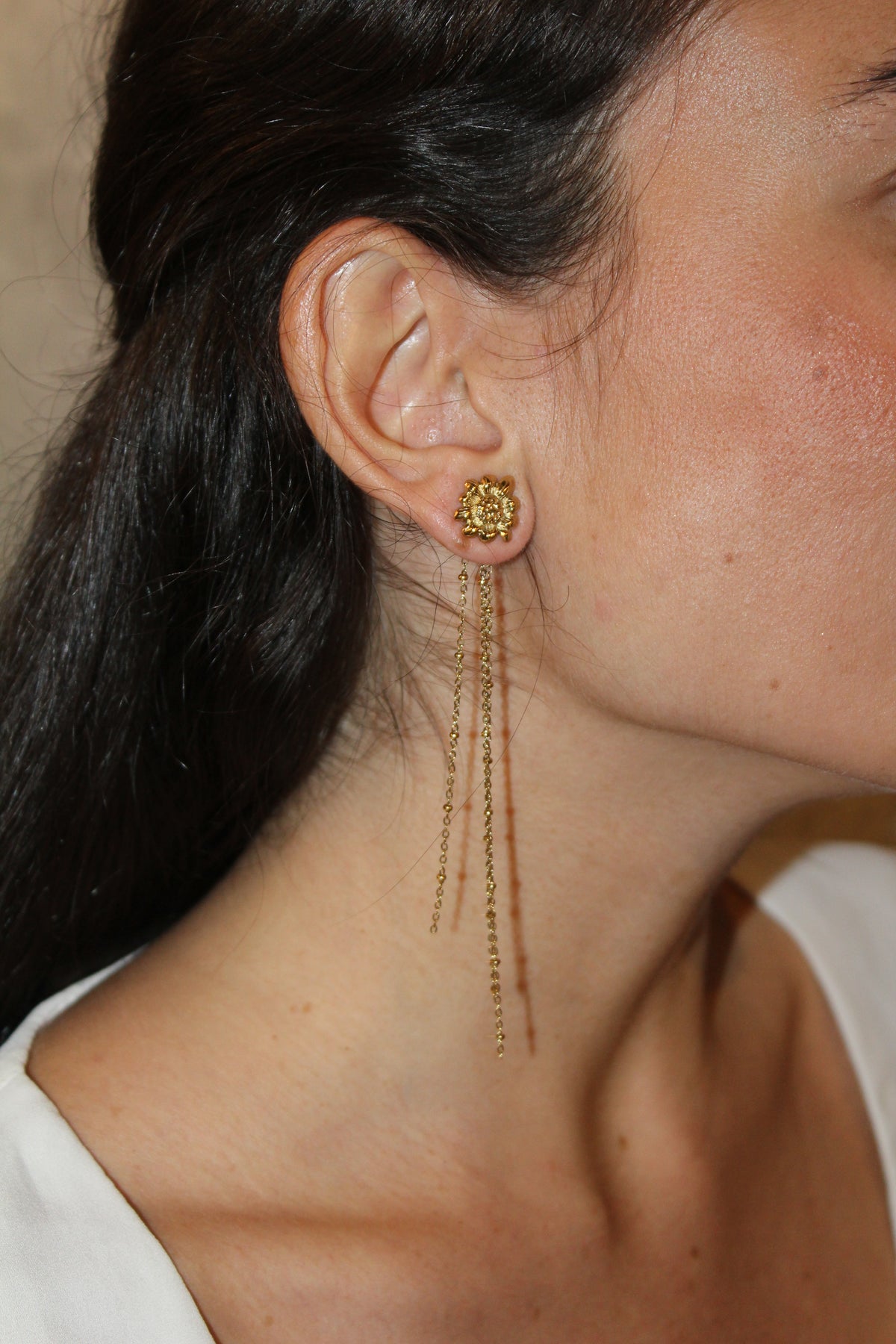 Pendientes Multiposición Margarita con Cadena