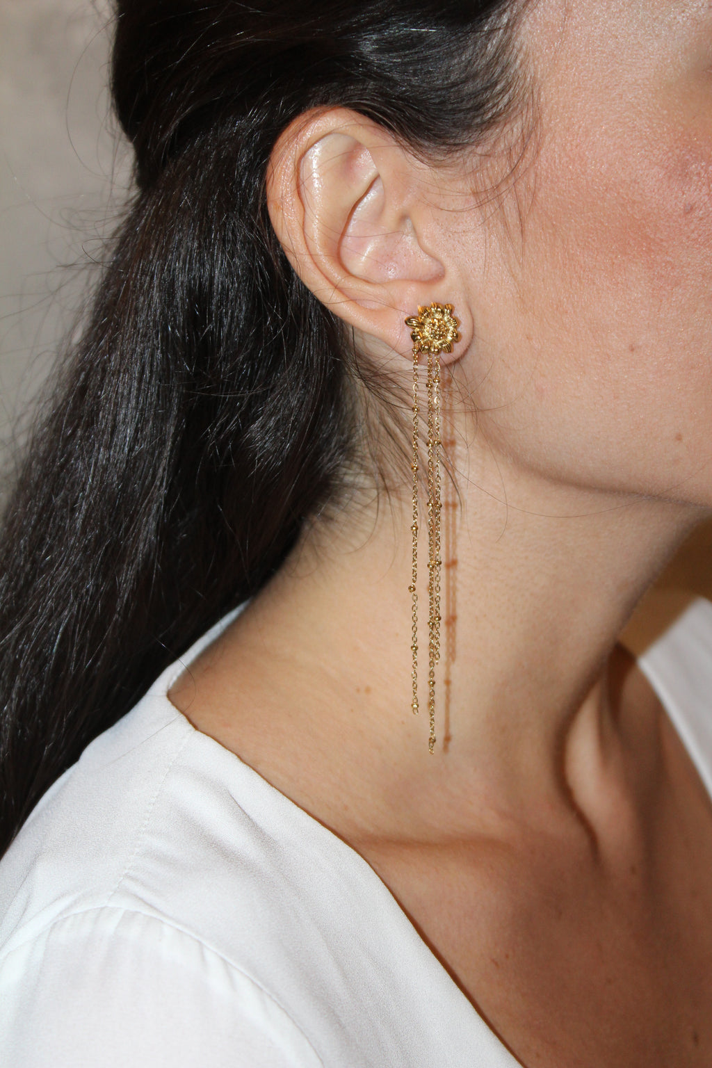 Pendientes Multiposición Margarita con Cadena