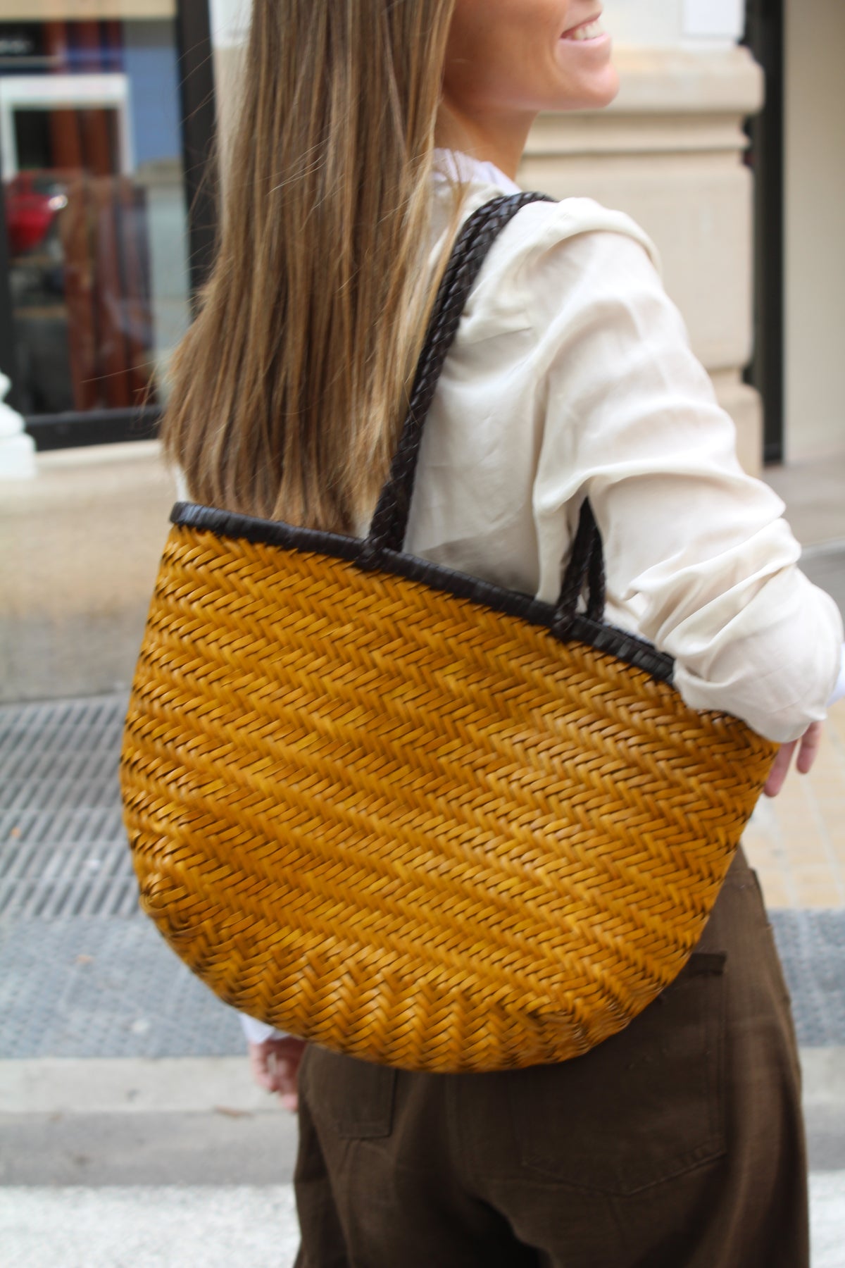 Bolso Turia Mostaza y Marrón Chocolate