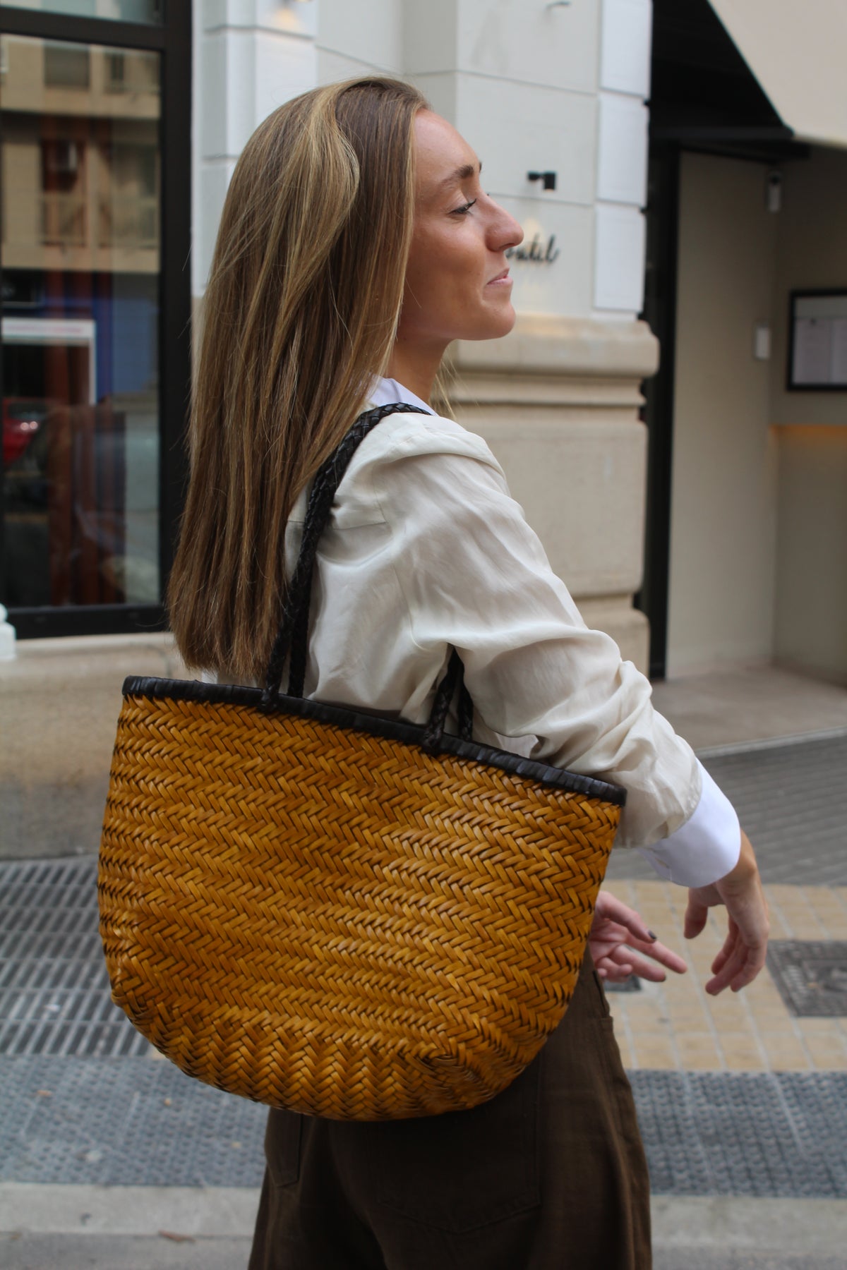 Bolso Turia Mostaza y Marrón Chocolate