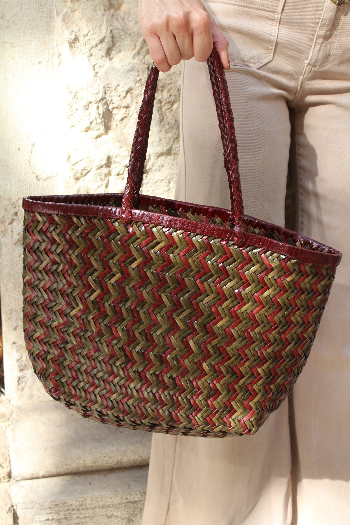 Bolso Turia zigzag burdeos y verde oliva