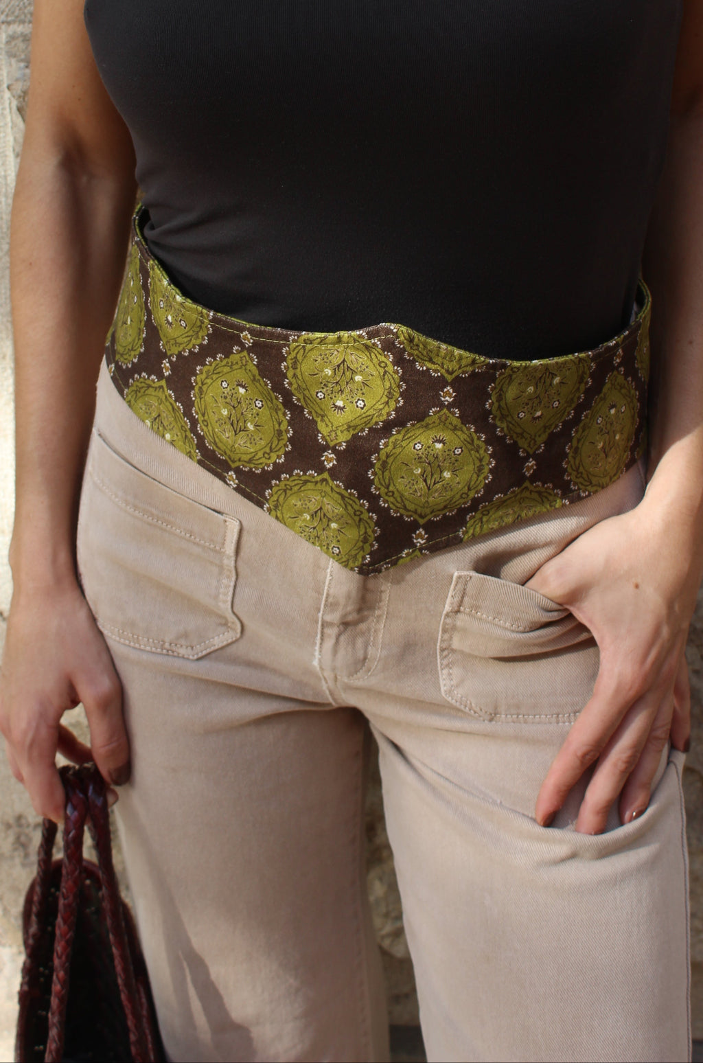 Fajín Venecia Verde y Chocolate estampado