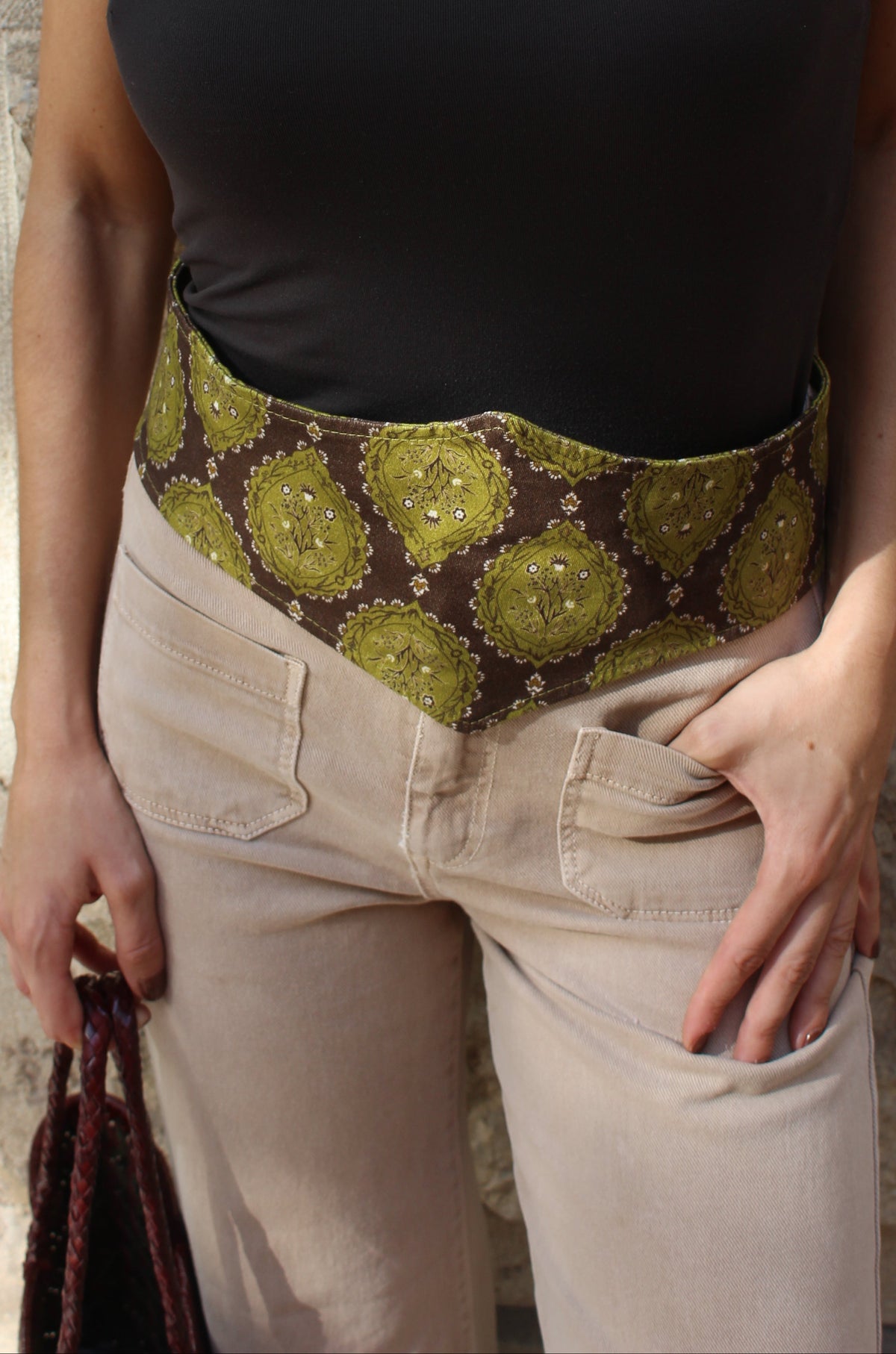 Fajín Venecia Verde y Chocolate estampado