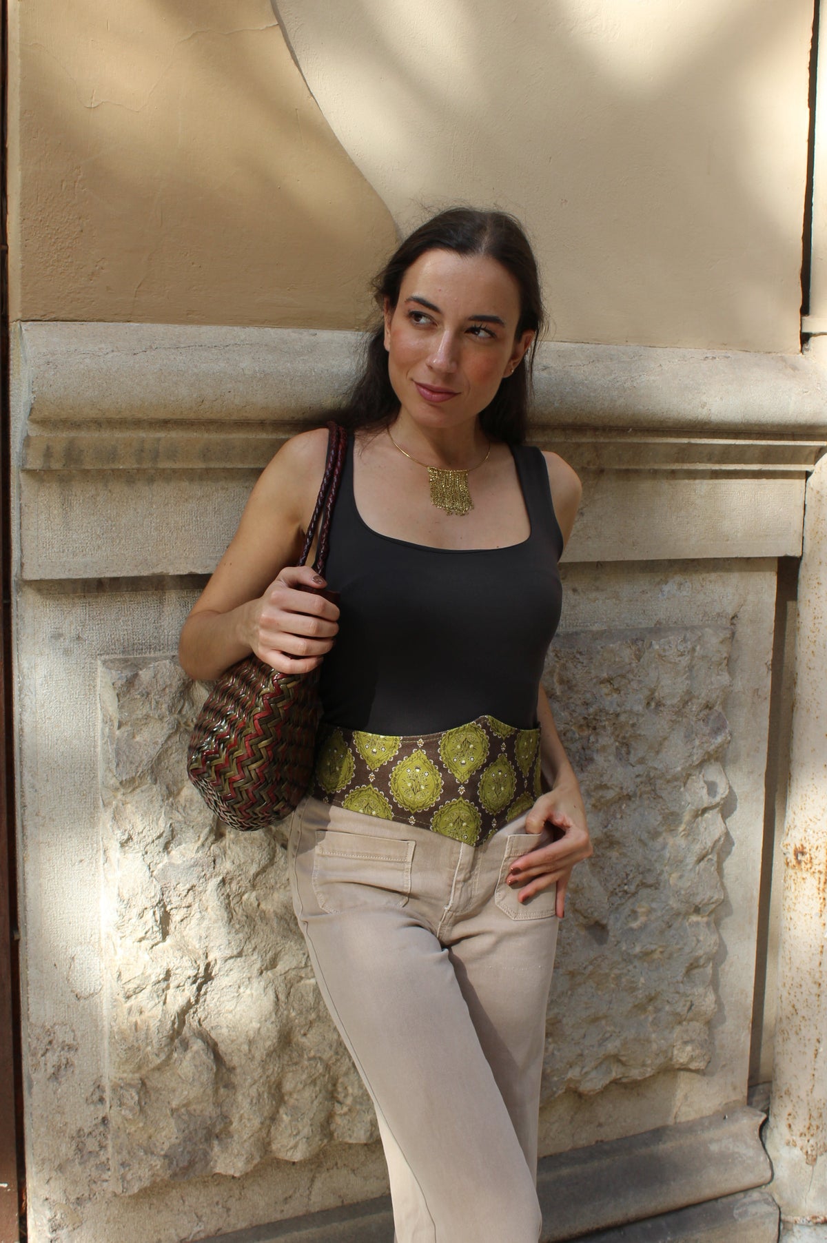Fajín Venecia Verde y Chocolate estampado