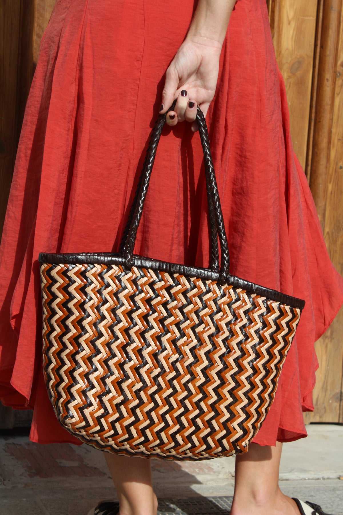 Bolso Turia zigzag rosa y marrón