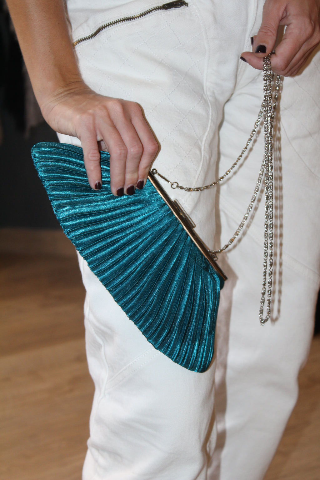 Bolso Vintage Clutch Plisado Azul