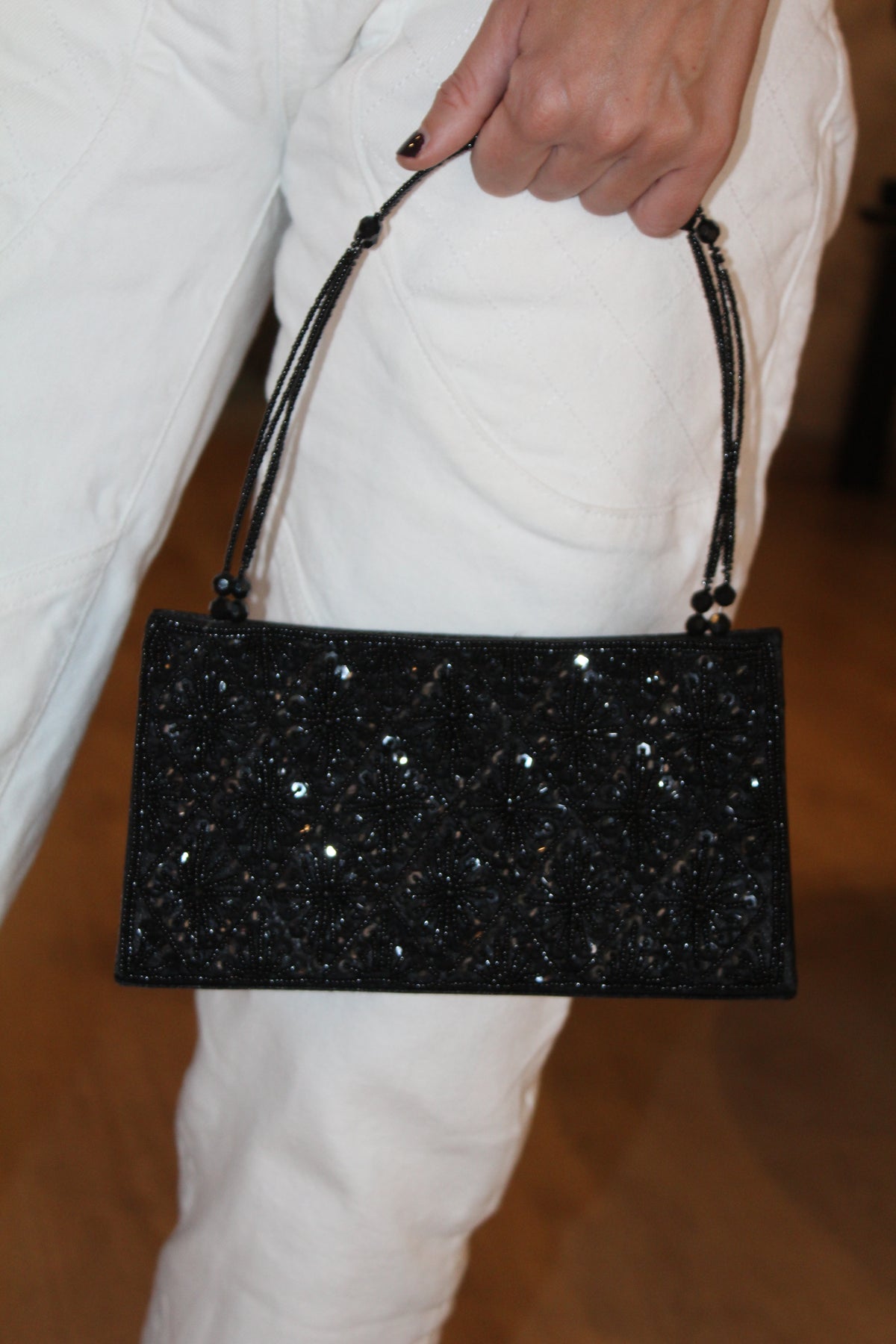 Bolso Vintage Negro Geométrico Flores