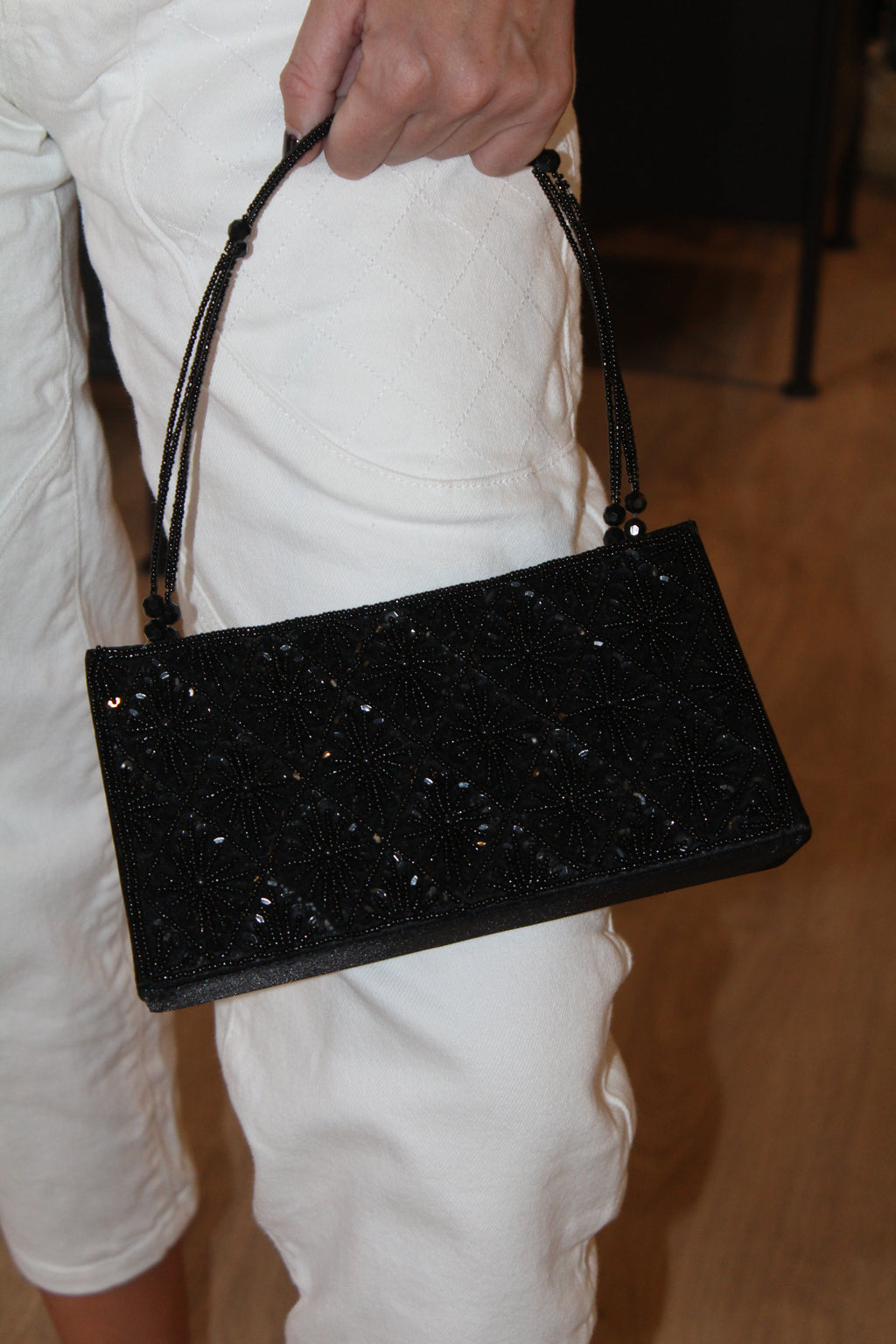 Bolso Vintage Negro Geométrico Flores