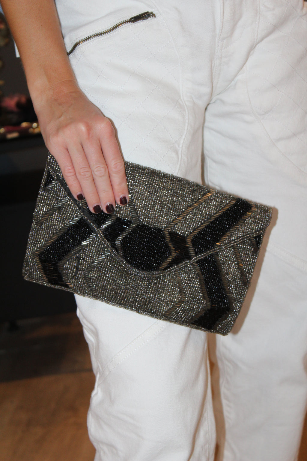 Bolso Vintage Cartera Plata y Negro