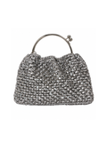 Bolsa vintage castanha estilo saco com flores vermelhas bordadas