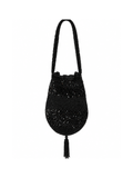 Bolsa vintage castanha estilo saco com flores vermelhas bordadas