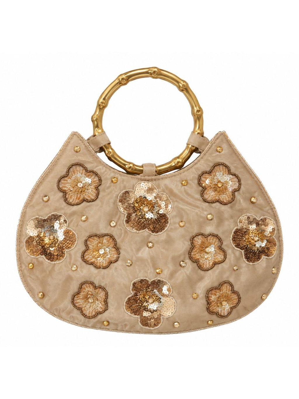Bolsa vintage castanha estilo saco com flores vermelhas bordadas