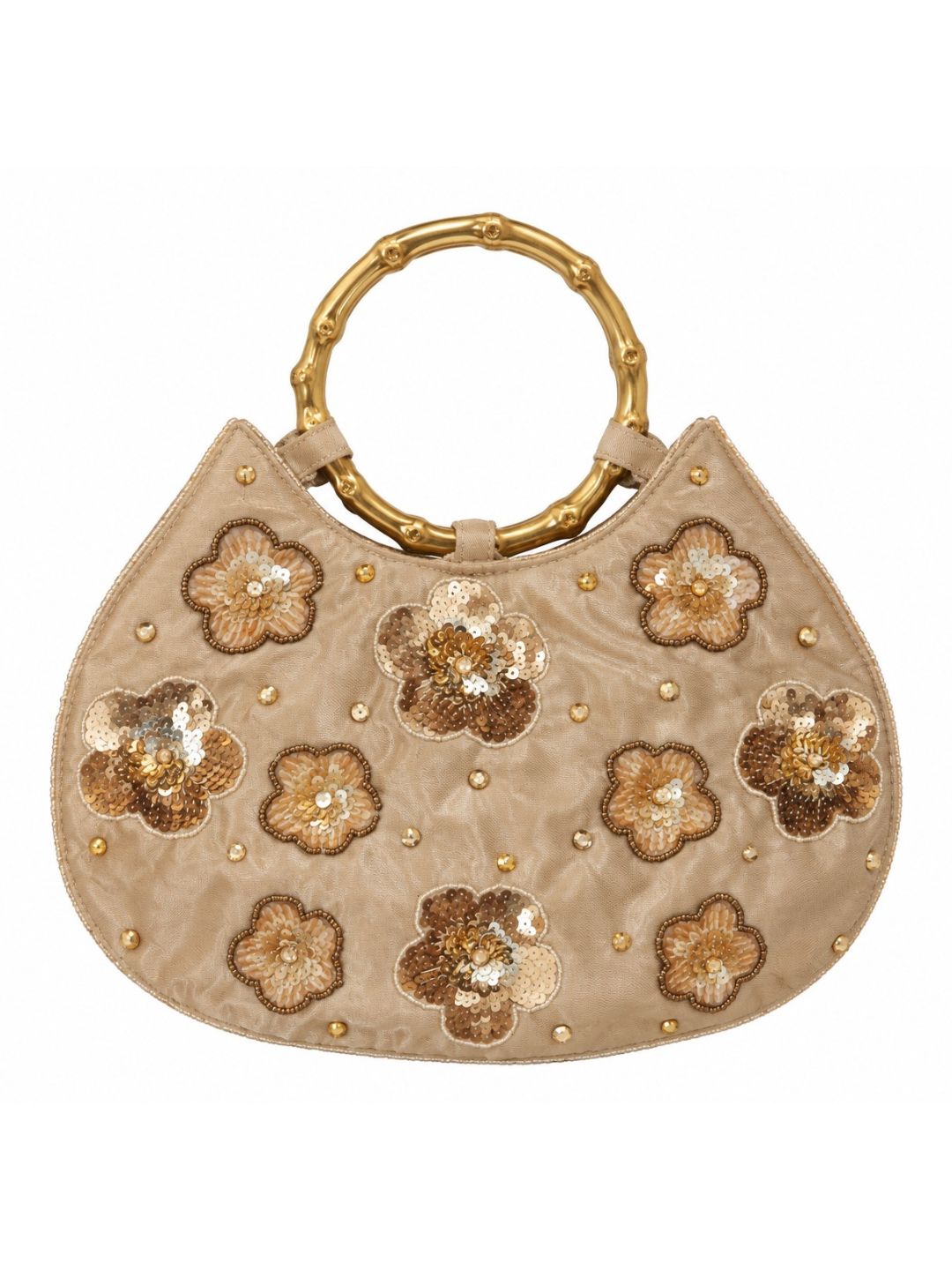 Bolsa vintage castanha estilo saco com flores vermelhas bordadas