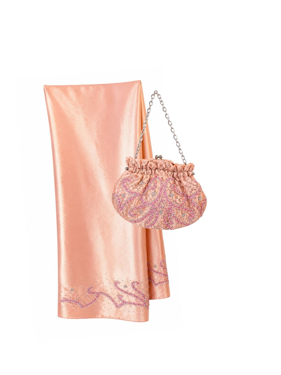 Conjunto Bolso Vintage y Chal Salmón y Rosa