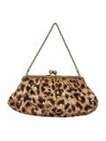 Bolsa vintage castanha estilo saco com flores vermelhas bordadas