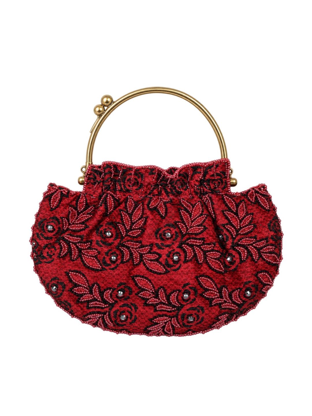 Bolso vintage tipo bombonera roja con detalles negros