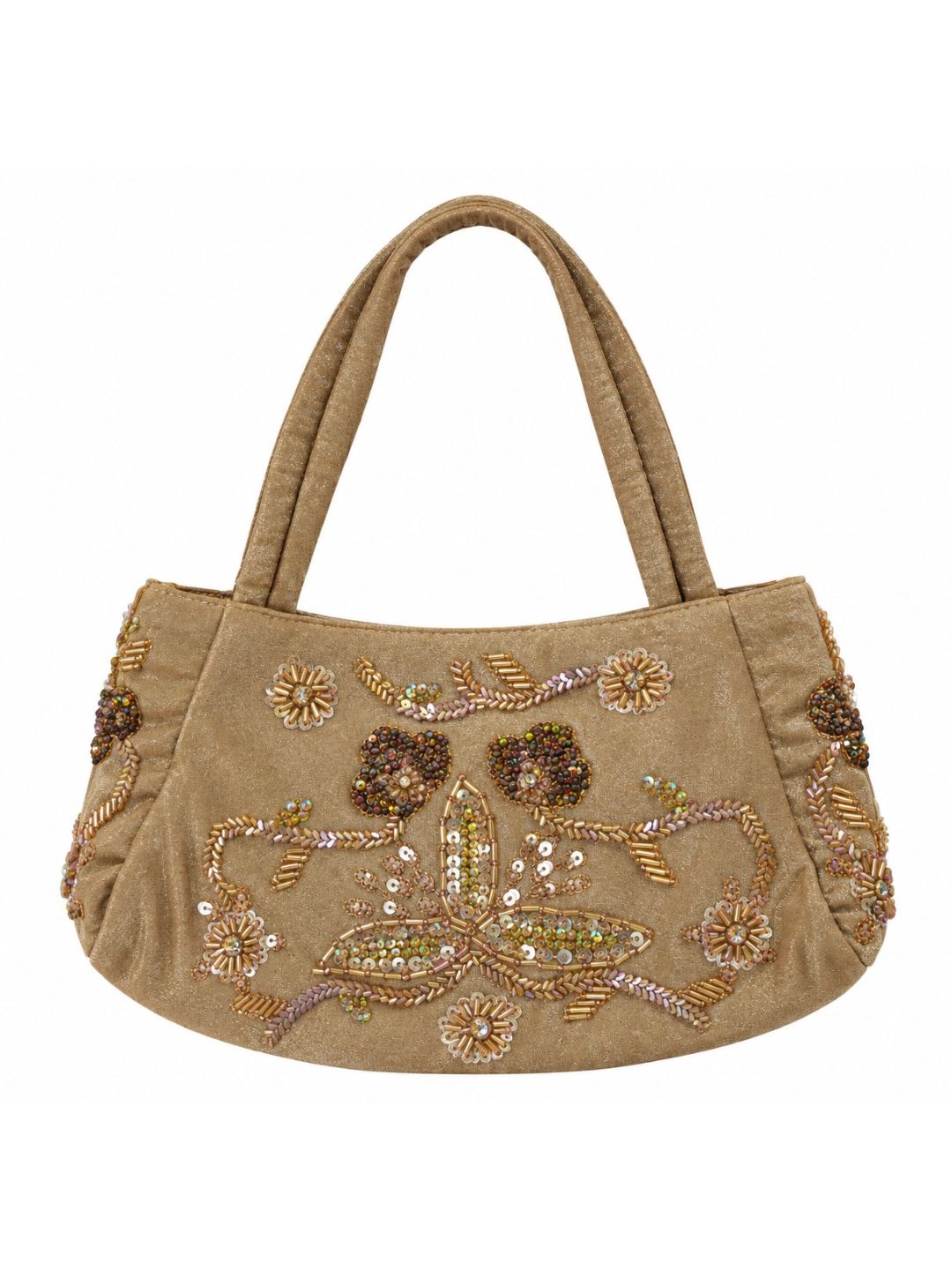 Bolsa vintage castanha estilo saco com flores vermelhas bordadas