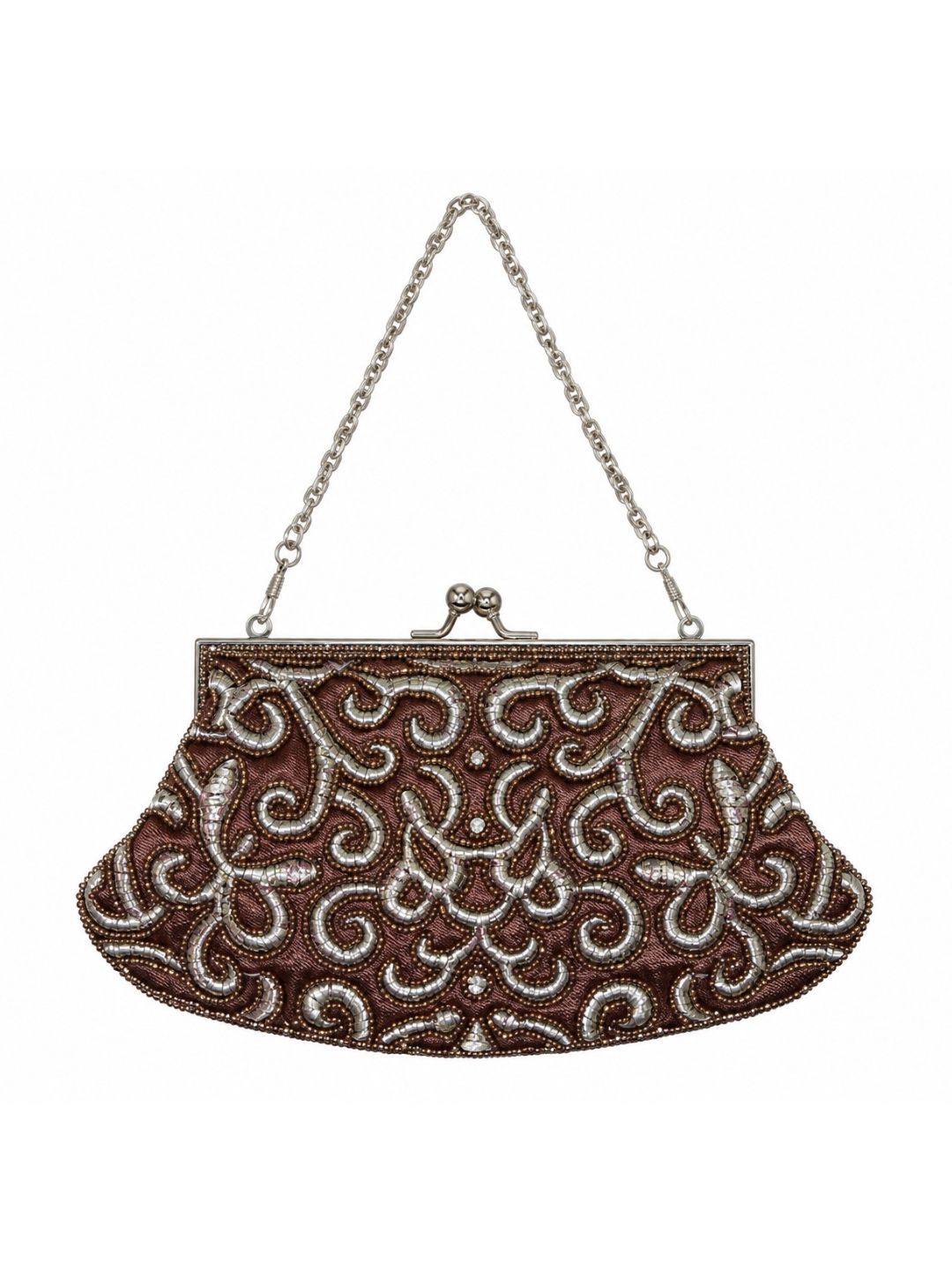 Bolsa vintage castanha estilo saco com flores vermelhas bordadas