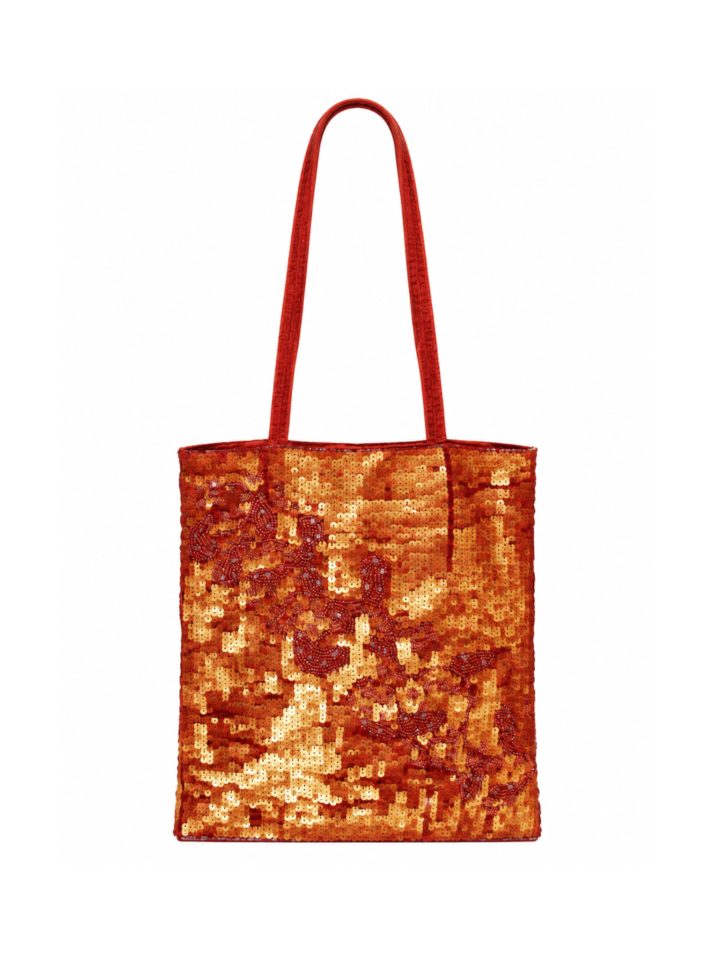 Bolsa vintage castanha estilo saco com flores vermelhas bordadas