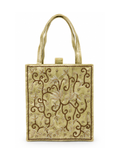 Bolsa vintage castanha estilo saco com flores vermelhas bordadas