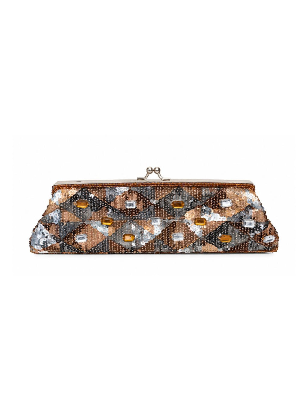 Bolsa vintage castanha estilo saco com flores vermelhas bordadas