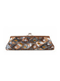 Bolsa vintage castanha estilo saco com flores vermelhas bordadas